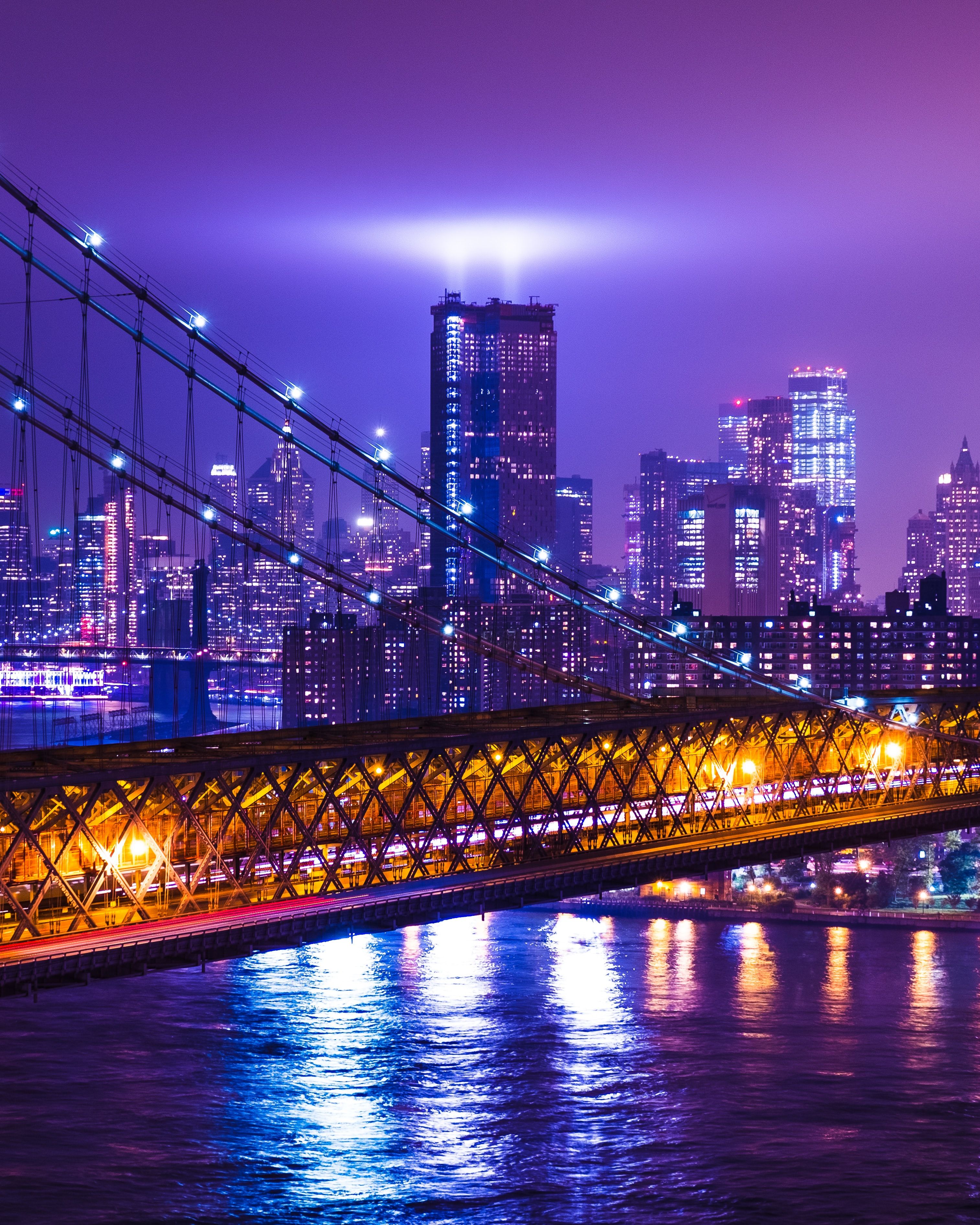 New York City Wallpaper 4K, Purple aesthetic, Night