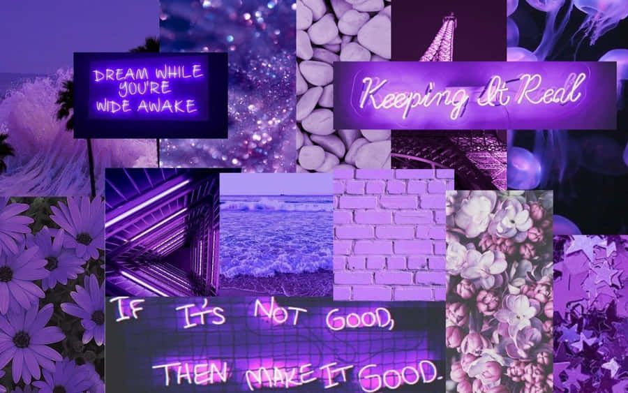 A collage of purple aesthetic images with the words 