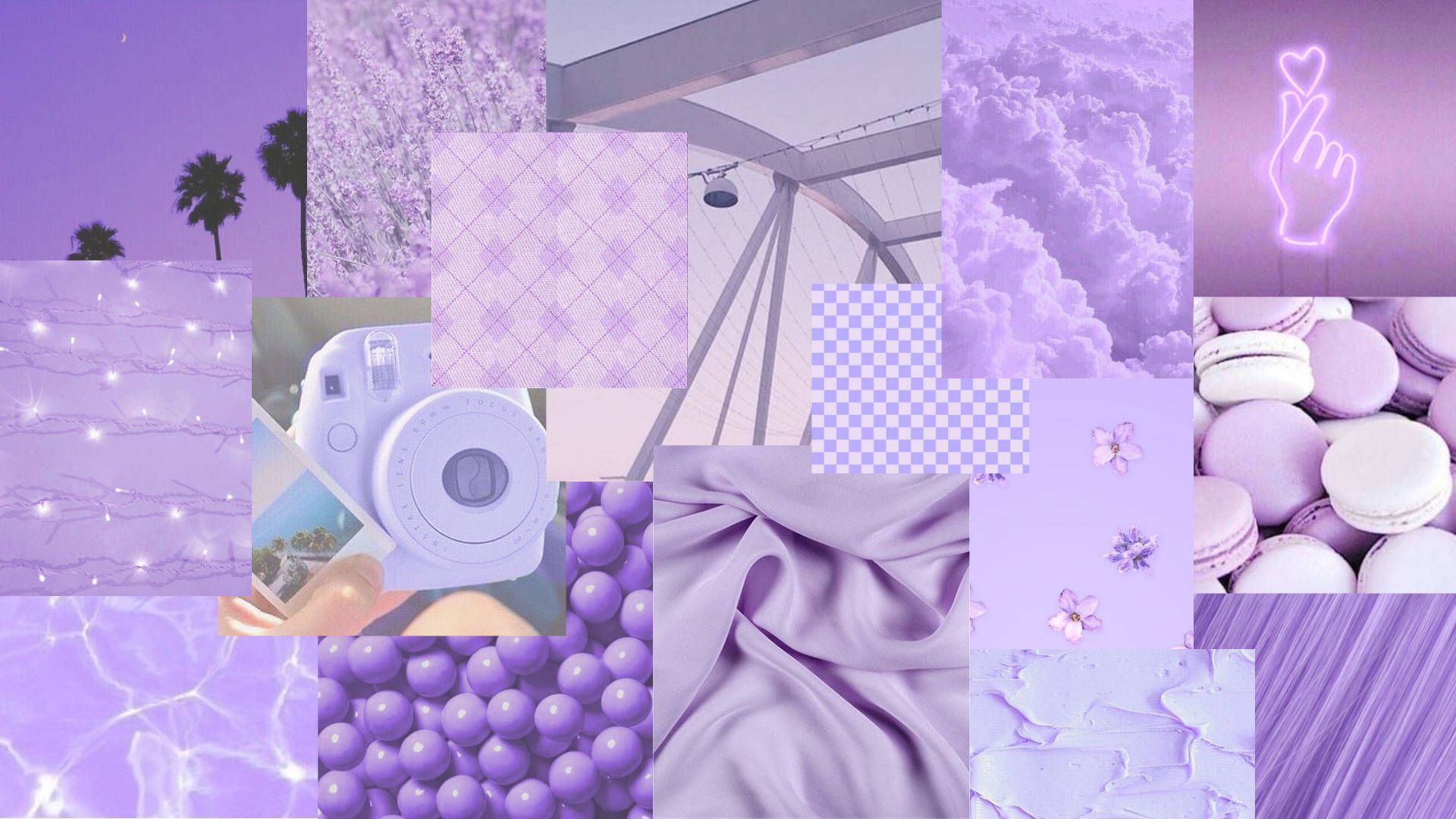 Aesthetic purple background with a variety of images - Purple