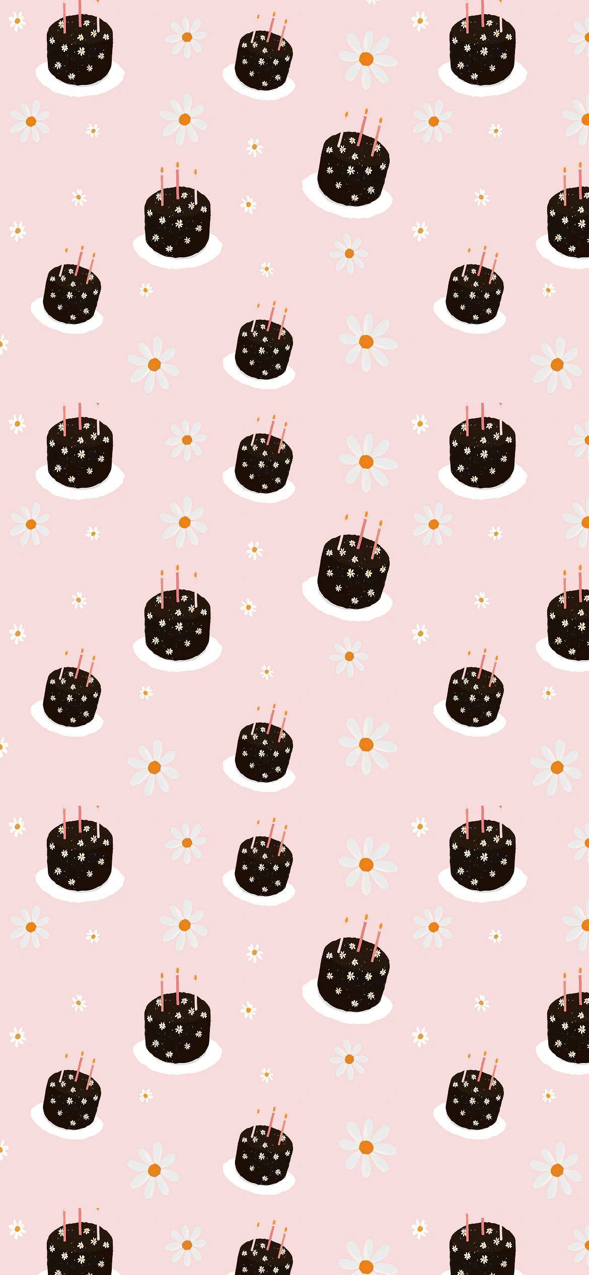 A pink birthday cake phone wallpaper with daisies - Barbie, hot pink, cute, chocolate, birthday, cake