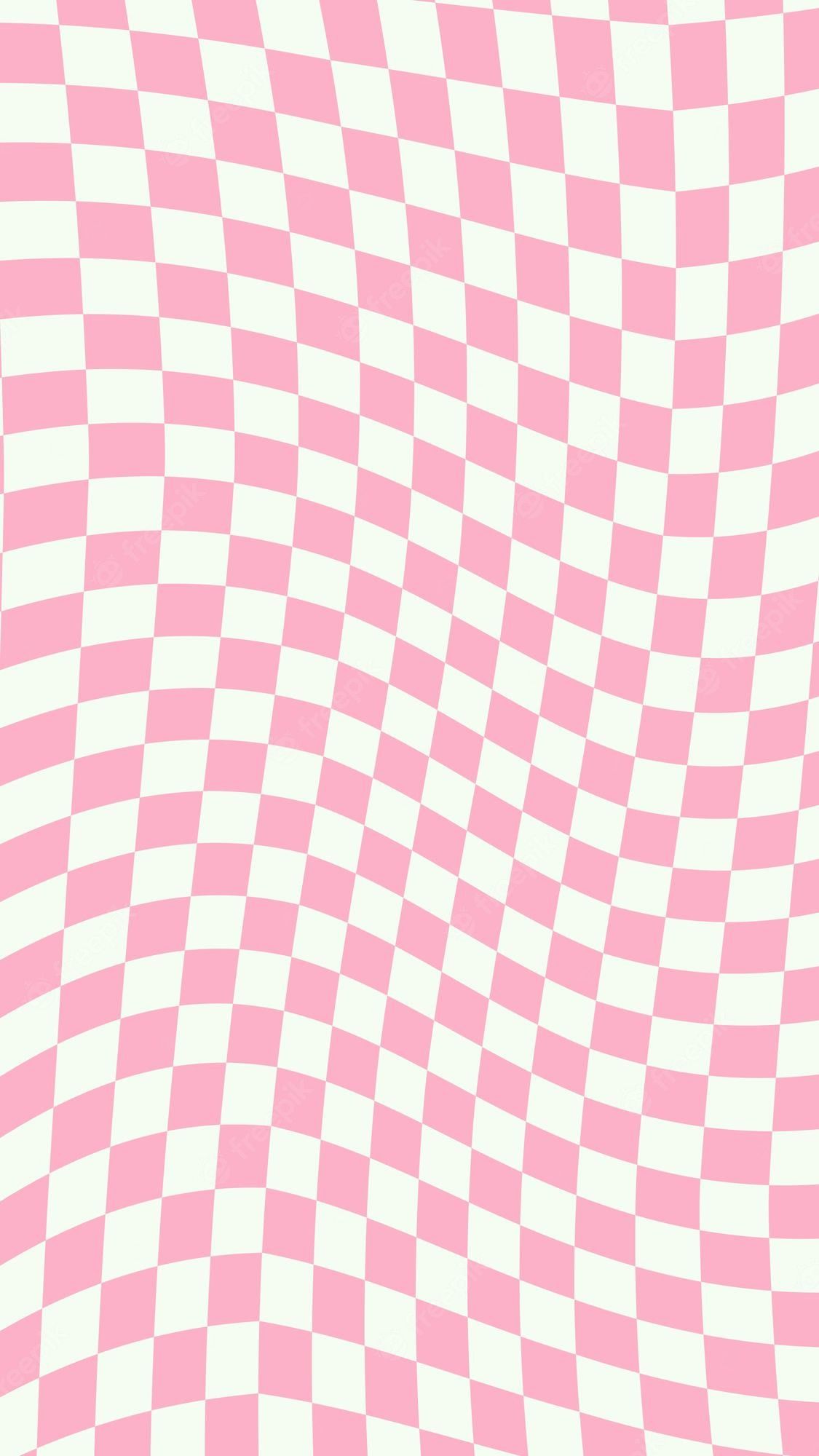 Premium Vector. Aesthetic cute distorted vertical pastel pink and white checkerboard gingham plaid checkers wallpaper illustration perfect for backdrop wallpaper postcard banner cover background